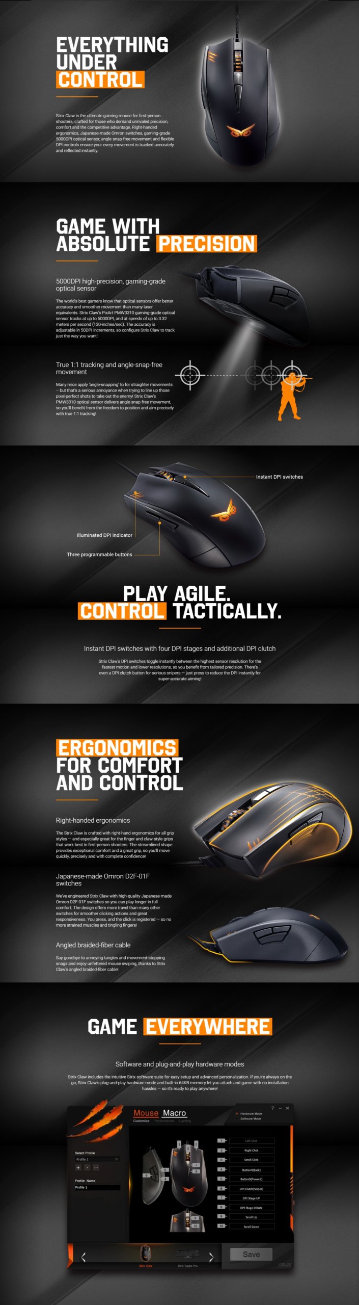 Asus Strix Claw Ergonomic Optical Gaming Mouse