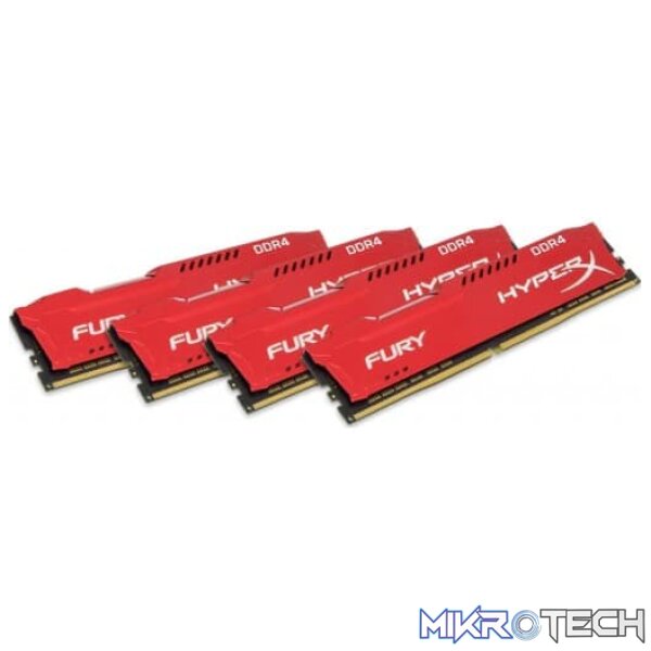 Kingston HyperX Fury 64GB (4x16GB) DDR4-2400MHz CL15 1.2V Red Desktop Memory Kingston HyperX Fury 64GB (4x16GB) DDR4-2400MHz CL15 1.2V Red Desktop Memory