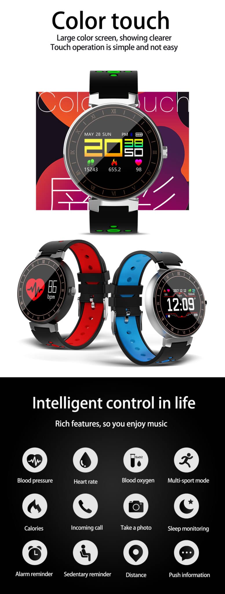 KALOAD L8 0.95 inch OLED Color Screen IP68 Waterproof Smart Watch Blood Pressure Oxygen Monitor Smart Bracelet