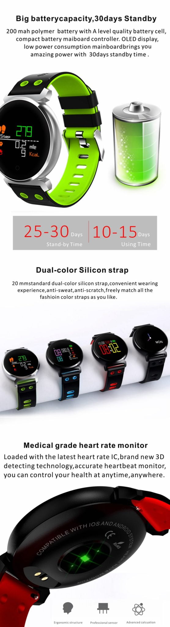 K2 OLED HD Color Display Swimming Long Stand-by Time Blood Pressure Blood Oxygen Monitor Smart Bluetooth Watch