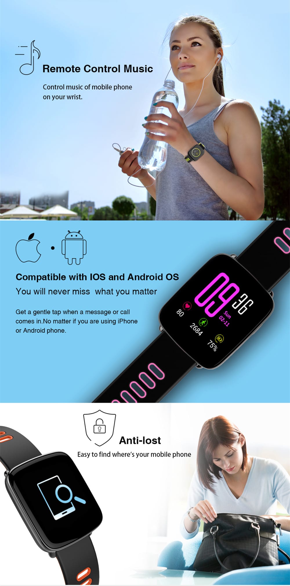 KINGWEAR GV68 MT2502D IP68 Waterproof Swim Call Heart Rate Monitor Smart Watch for IOS Android