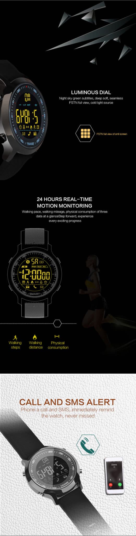 Bakeey EX18 Sleep Fitness Tracker SMS Reminder Pedometer Bluetooth Smart Watch For IOS Android