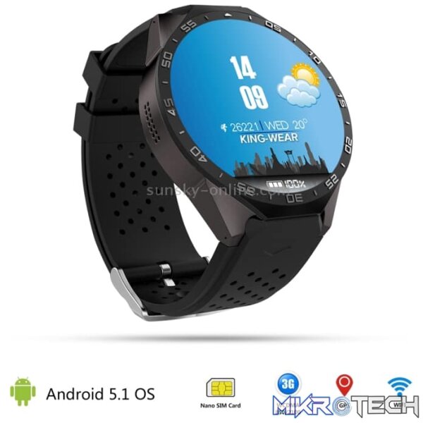 KW88 1.39 inch AMOLED Screen Bluetooth 4.0 Android 5.1 OS MTK6580 Quad Core 1.3GHz Waterproof Smart Bracelet Watch Phone with Heart Rate Monitor & Pedometer & Custom Watch Interface & Nano SIM Card Slot & Remote Camera & Anti-lost Function, RAM: 512MB, ROM: 4GB(Tarnish)