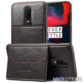 Dibase TPU + PC + PU Crazy Horse Texture Leather Case for OnePlus 6, with Holder & Card Slots (Black)
