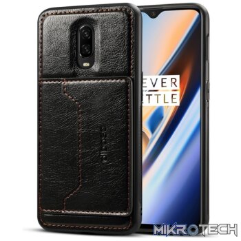Dibase TPU + PC + PU Crazy Horse Texture Protective Case for OnePlus 6T, with Holder & Card Slots (Black)