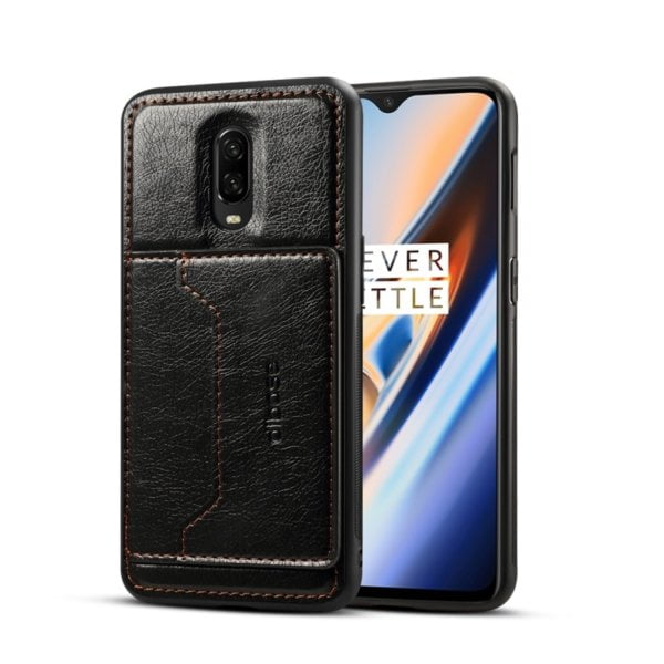 Dibase TPU + PC + PU Crazy Horse Texture Protective Case for OnePlus 6T, with Holder & Card Slots (Black)