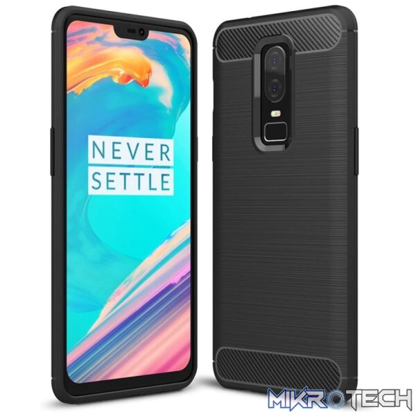 For OnePlus 6 Brushed Texture Carbon Fiber Shockproof TPU Protective Back Case(Black) - Image 2