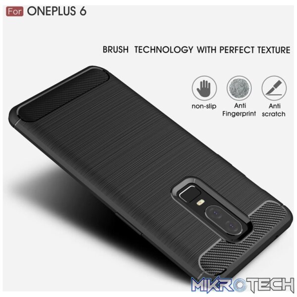 For OnePlus 6 Brushed Texture Carbon Fiber Shockproof TPU Protective Back Case(Black) - Image 3
