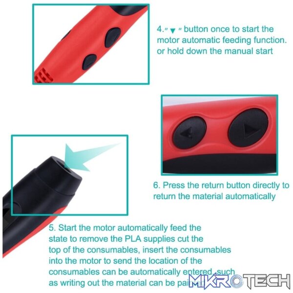 Gen 6th ABS / PLA Filament Kids DIY Drawing 3D Printing Pen with LCD Display(Red+Black) - Image 5