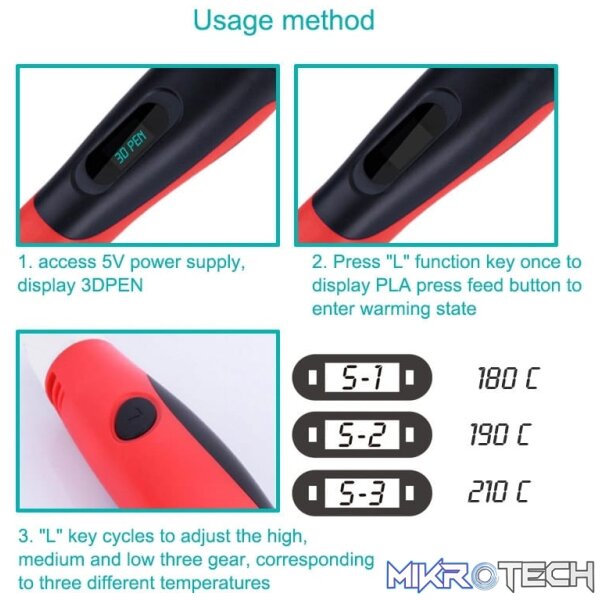 Gen 6th ABS / PLA Filament Kids DIY Drawing 3D Printing Pen with LCD Display(White+Black) - Image 4