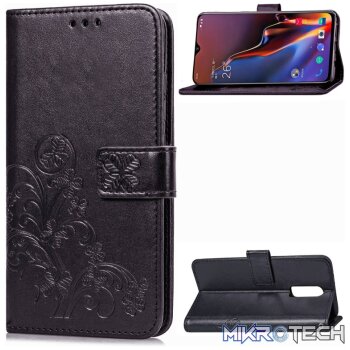 Lucky Clover Pressed Flowers Pattern Leather Case for OnePlus 6T, with Holder & Card Slots & Wallet & Hand Strap