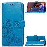 Lucky Clover Pressed Flowers Pattern Leather Case for OnePlus 6T, with Holder & Card Slots & Wallet & Hand Strap