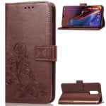 Lucky Clover Pressed Flowers Pattern Leather Case for OnePlus 6T, with Holder & Card Slots & Wallet & Hand Strap