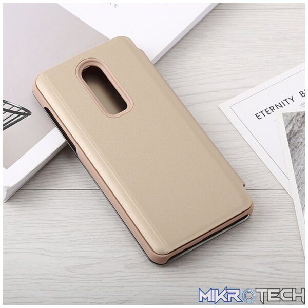 Mirror Clear View Horizontal Flip PU Leather Case for OnePlus 6 with Holder (Gold) - Image 3