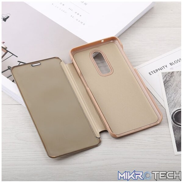 Mirror Clear View Horizontal Flip PU Leather Case for OnePlus 6 with Holder (Gold) - Image 4