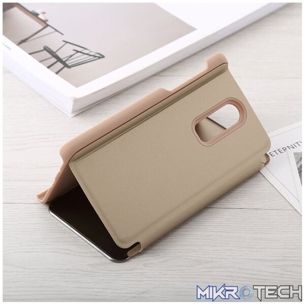 Mirror Clear View Horizontal Flip PU Leather Case for OnePlus 6 with Holder (Gold) - Image 5