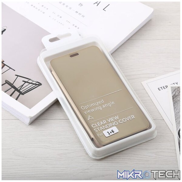 Mirror Clear View Horizontal Flip PU Leather Case for OnePlus 6 with Holder (Gold) - Image 6