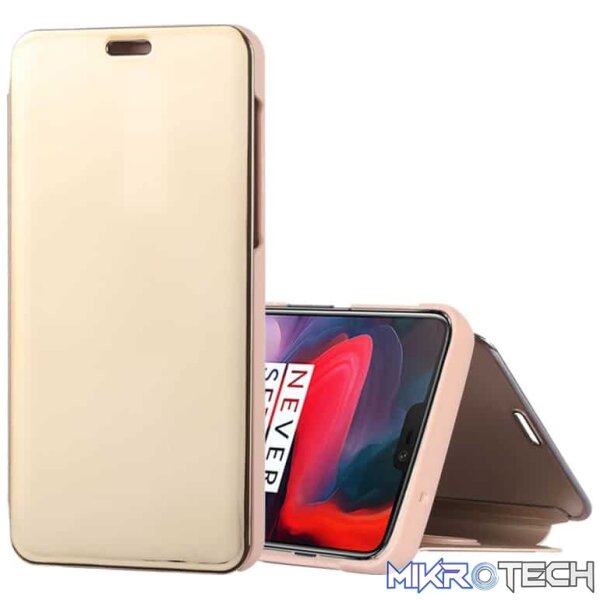 Mirror Clear View Horizontal Flip PU Leather Case for OnePlus 6, with Holder (Gold) Mirror Clear View Horizontal Flip PU Leather Case for OnePlus 6, with Holder (Gold)