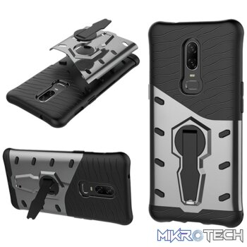 PC + TPU Dropproof Sniper Hybrid Case for OnePlus 6, with 360 Degree Rotation Holder (Black)