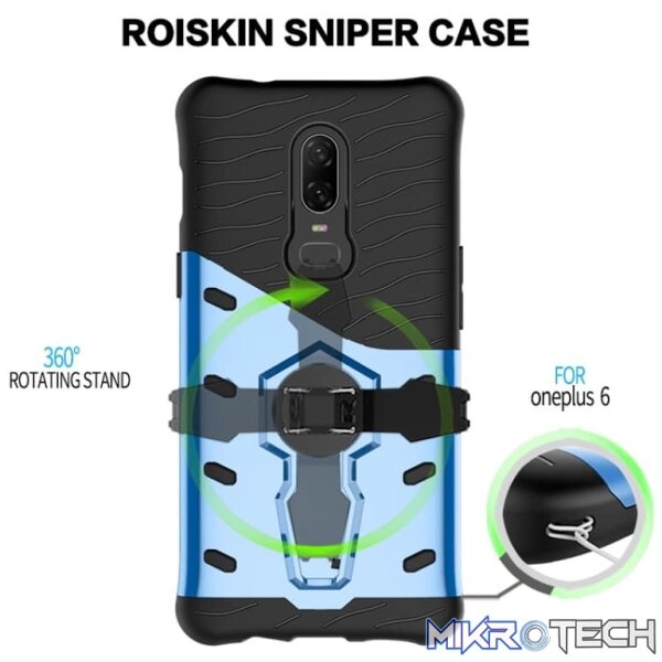 PC + TPU Dropproof Sniper Hybrid Case for OnePlus 6 with 360 Degree Rotation Holder (Black) - Image 7