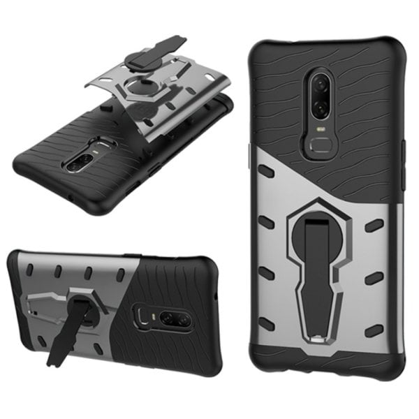 PC + TPU Dropproof Sniper Hybrid Case for OnePlus 6, with 360 Degree Rotation Holder (Black)
