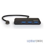 Port USB Type-C to 3 x USB3.0 and 1 x Type-C PD 30cm 4 Port Hub - Black - Image 2