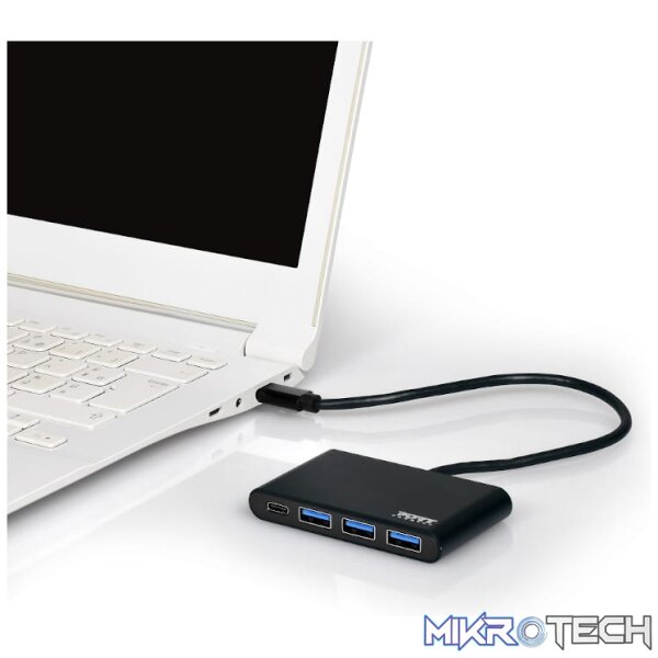 Port USB Type-C to 3 x USB3.0 and 1 x Type-C PD 30cm 4 Port Hub - Black - Image 4