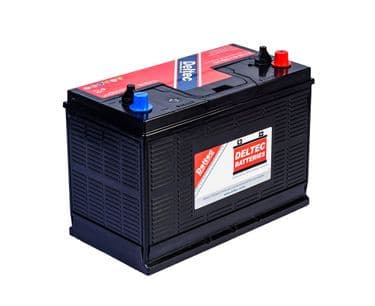 Deltec 12V 110Ah Sealed Dual Post Lead Acid Battery with screw and stud terminals.