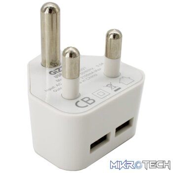 GIZZU 2 x USB 3-Prong Wall Charger White