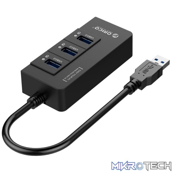 ORICO 3 Port USB3.0 Hub With Gigabit Ethernet Adapter - Black - Image 4