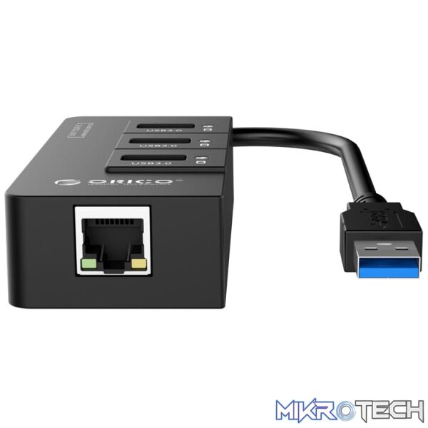 ORICO 3 Port USB3.0 Hub With Gigabit Ethernet Adapter - Black - Image 3