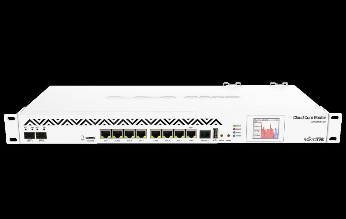 MikroTik CCR1036-8G-2S+ - 8 Port Cloud Core Router with 36 Core CPU and 2 SFP+ and redundant PSU