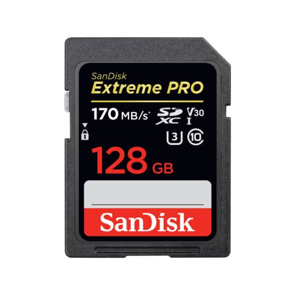 SANDISK EXTREME PRO 128GB SDXC MEMORY CARD UP TO 170MBS. UHS I. CLASS 10. U3. V30
