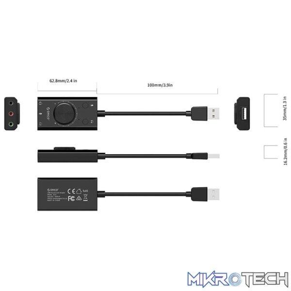 ORICO SC2 USB to 3.5mm Dual headphone External Sound Card with Volume Control - Image 3