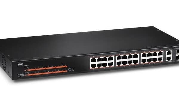 SMC Networks 24-port 10/100 Unmanaged PoE Switch with 2 SFP ports.