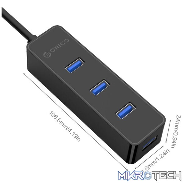 ORICO 4 Port USB3.0 Hub - Black - Image 5