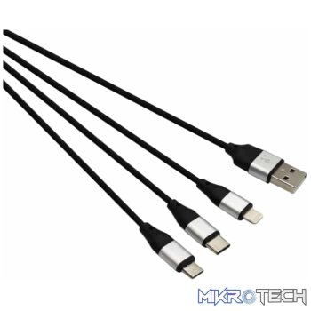 GIZZU 3in1 USB to Micro USB/Type-C/Lightning 1.2m Cable - Black