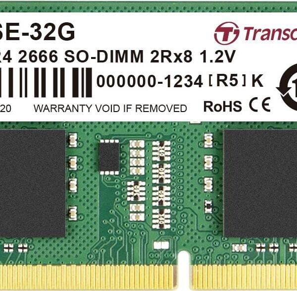 Transcend JetRam 32GB DDR4-2666 CL19 1.2V 260pin SO-DIMM Notebook Memory