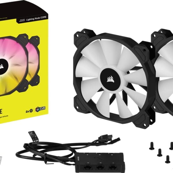Corsair SP140 RGB Elite 140mm RGB LED fan with airguide - Dual pack with Lighting Node Core