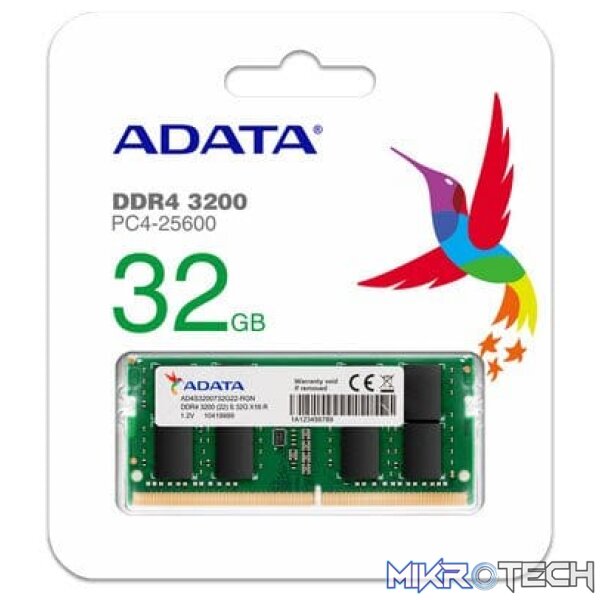 Adata Valueram 32Gb DDR4-3200 (pc4-25600) CL22 1.2V Notebook Memory Module Adata Valueram 32Gb DDR4-3200 (pc4-25600) CL22 1.2V Notebook Memory Module