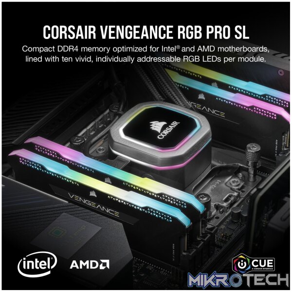 Corsair Vengeance RGB Pro SL 32GB (2x16GB) DDR4-4000 CL18 1.35V 288pin Memory kit Black - Image 2