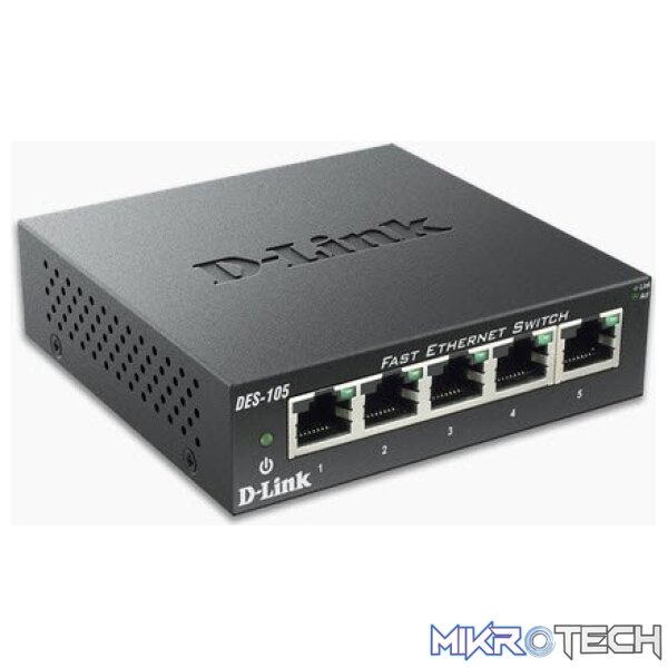 D-Link DES-105 5 port 10/100 un-managed switch with metal housing D-Link DES-105 5 port 10/100 un-managed switch with metal housing