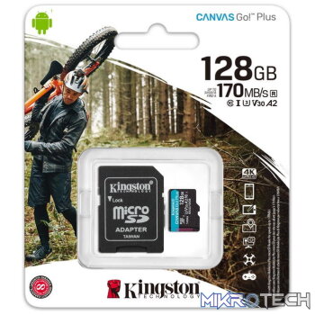 Kingston Canvas Go Plus 128GB microSDXC 170R A2 U3 V30 Card + Adapter