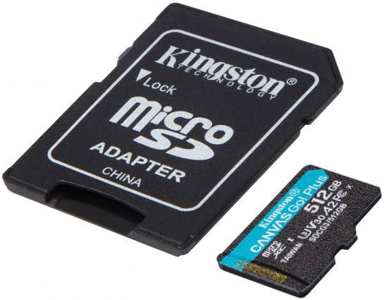 Kingston Canvas Go Plus 512GB microSDXC 170R A2 U3 V30 Card + Adapter