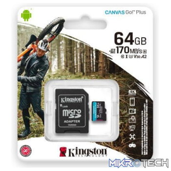 Kingston Canvas Go Plus 64GB microSDXC 170R A2 U3 V30 Card + Adapter