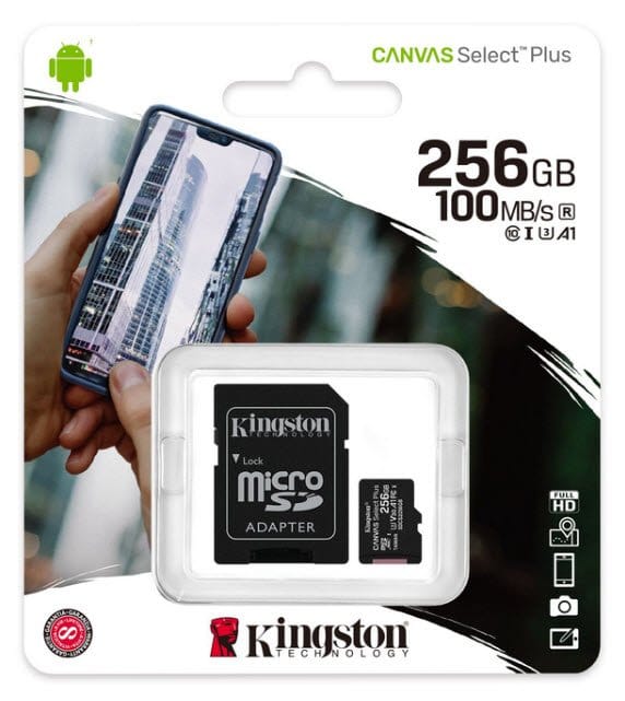 Kingston Canvas Select Plus 256GB miCroSDXC Memory Card with SDXC adapter