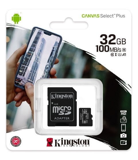 Kingston Canvas Select Plus 32GB miCroSDHC Memory Card with SD adapter