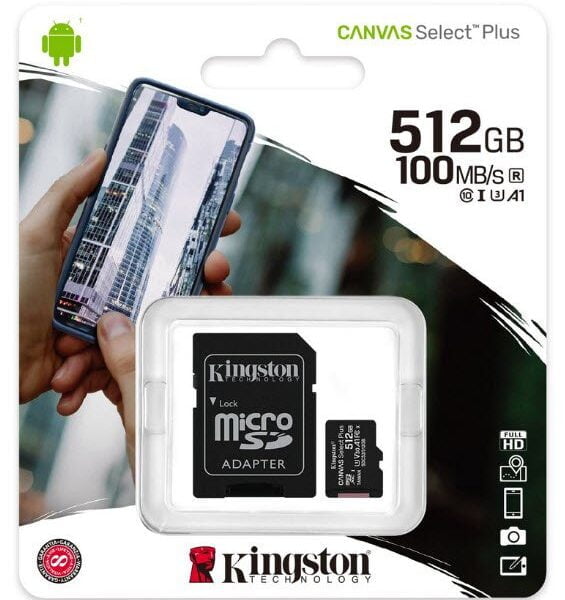 Kingston Canvas Select Plus 512GB miCroSDXC Memory Card with SDXC adapter