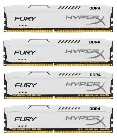 Kingston Hyper-x Fury 32Gb(8Gb x 4) DDR4-2133 (pc4-17000) CL14 1.2v Desktop Memory Module with White asymmetrical heatsink