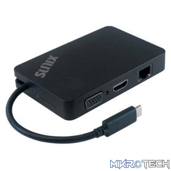 Sunix C0V50PB USB-C Portable Mini Dock with USB 3.0 / Gigabit Ethernet / VGA / HDMI Sunix C0V50PB USB-C Portable Mini Dock with USB 3.0 / Gigabit Ethernet / VGA / HDMI